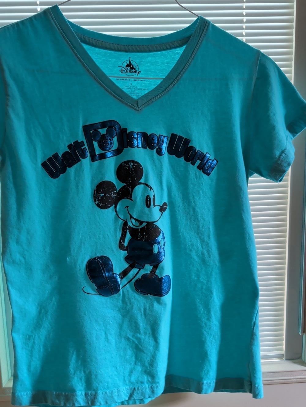 Disney Teal V-Neck Mickey Mouse Graphic Tee Size S